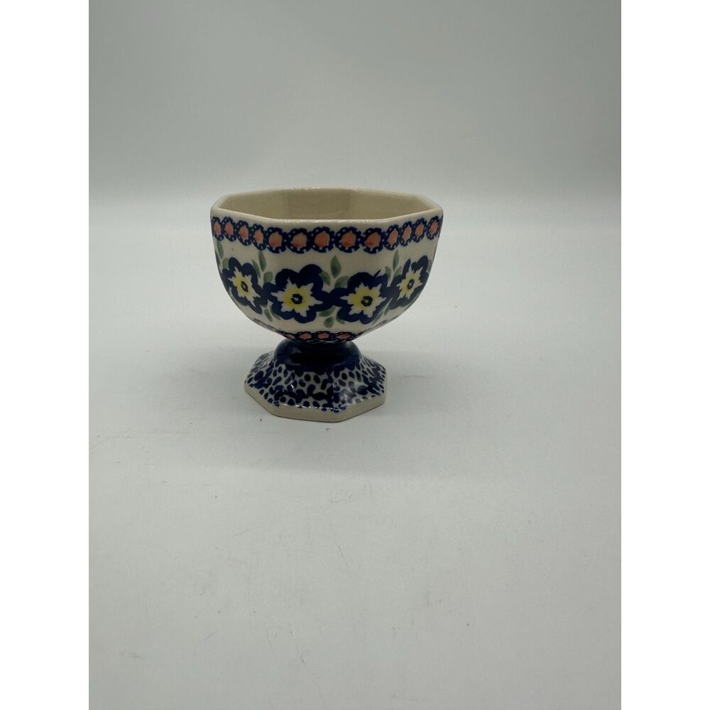 Boleslawiec Polish Ceramic Compote Dish Ice Cream Cup Footed Hand Painted 3.5”